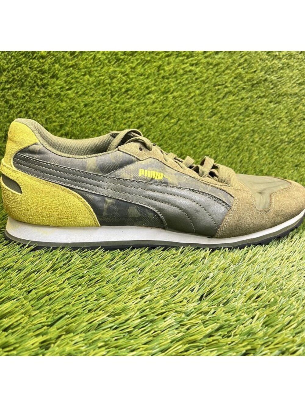 Puma ST Runner Camo Mens Size 13 Green Yellow Athletic Running Shoes Sneakers